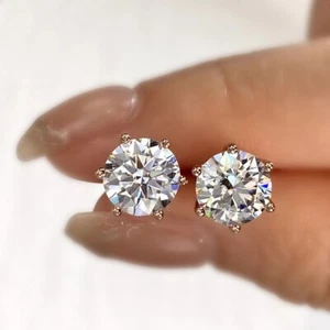 3Ct Round Cut Lab Created Diamond Solitaire Stud Earrings 14K Rose Gold Finish - Picture 1 of 3