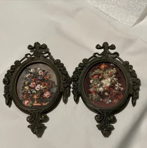 Italy Metal Ornate Victorian Wall Frames Floral Flower Set 2 - Picture 1 of 13