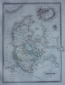 Original antique map DENMARK, 'Danemark', ICELAND, Malte-Brun, 1846 - Imagen 1 de 4