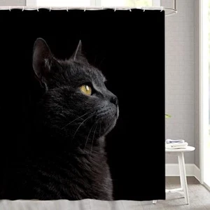 Funny Black Cat Shower Curtain 72 x 72 inches Cute Animal Lovely Kitten Pet L... - Picture 1 of 8