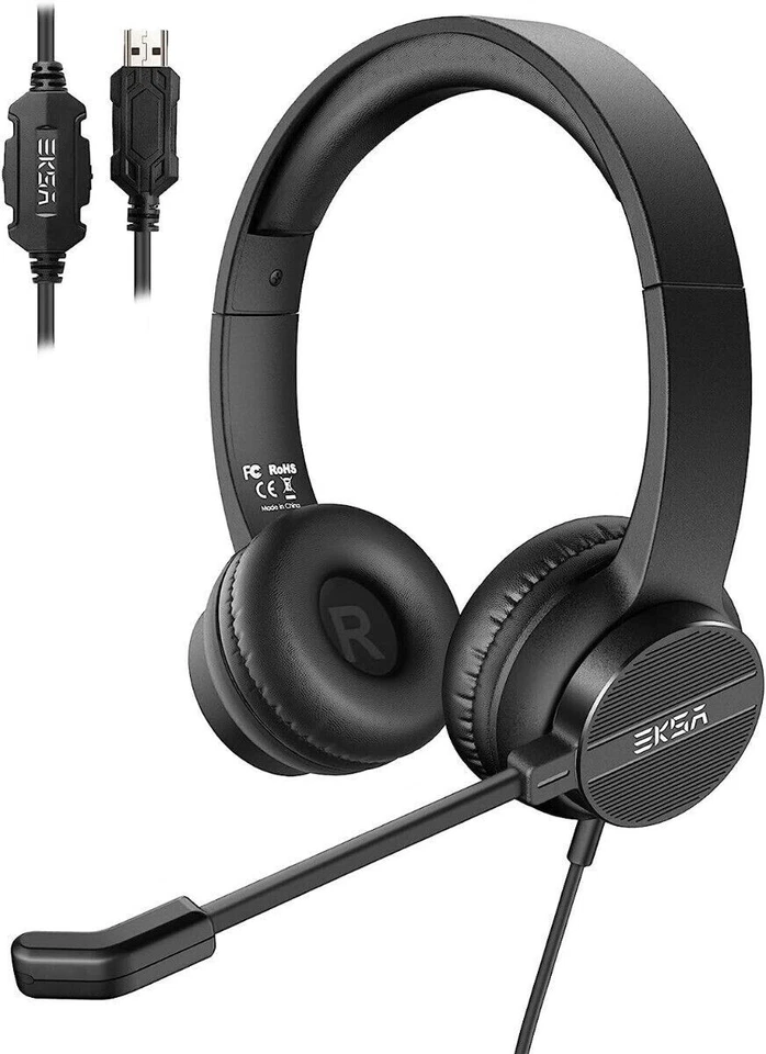 EKSA H12E Headset with Microphone for PC Laptop USB Wired Computer Headset wi... - Image 1 of 1