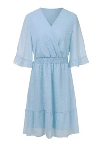 Sommer Minikleid V-Ausschnitt Kurzarm fließend Rüschen blau Größe M - Bild 1 von 10