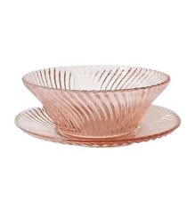 Pink Depression Glass Cereal Bowl & Plate Set. Federal Glass Diana Pattern