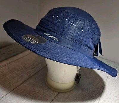 Sombrero de cubo Mission Hydroactive Cooling UPF 50 OS ala azul marino 111353 NUEVO Foto 1 de 4
