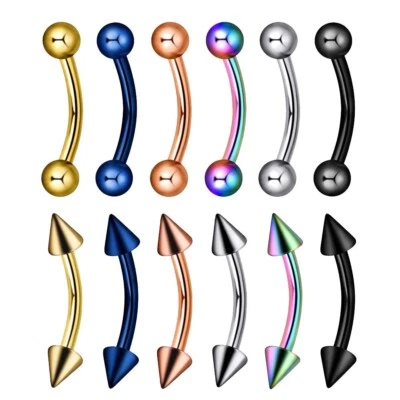 6PCS Surgical Steel Curved Barbell Eyebrow Rings Daith Rook Earring Piercing 16G - Image 1 of 4