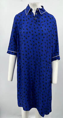 Marni Blue Logo/Polka-Dot Print Pleated-Side Shift Dress sz 46 - Image 1 of 4