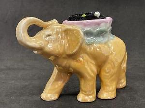 Vintage Ceramic Gold Elephant Planter Trunk Up 51/2” X 4 1/2” Pin Cushion - Picture 1 of 8