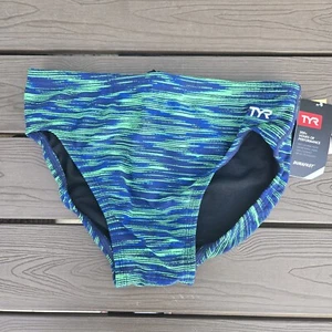 New TYR Men's Durafast Elite Fizzy Blue/green Allover Racer Brief SZ 32 New - Picture 1 of 3