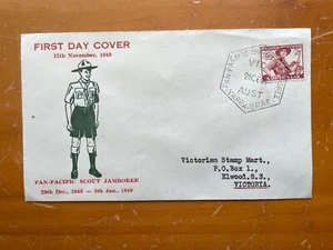 1948 AUSTRALIA SCOUT JAMBOREE FDC BY WOODGER RED EVENT CANCEL - Picture 1 of 2
