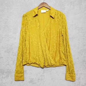 Maeve Anthropologie Top Mediano Tejido Lydia Floral Burnout Amarillo Manga Larga - Imagen 1 de 14