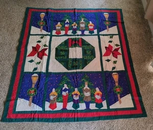 Vintage Christmas Handmade Quilt Throw/Wall Hang- Carolers, Wreath-46"x56" - Picture 1 of 18