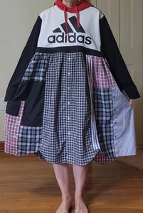 Upcycled re-worked Oversized Hoodie Patchwork Dress / Coat - One Size. - Picture 1 of 20