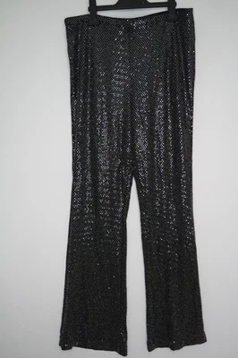 NEXT BLACK SLVER SPARKLY SEQUIN WIDE LEG PULL ON TROUSERS SIZE 16 R XMAS PARTY - Image 1 of 4