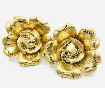 Pendientes vintage de flores de rosa en tono dorado con clip para bisutería E2 Foto 1 de 4