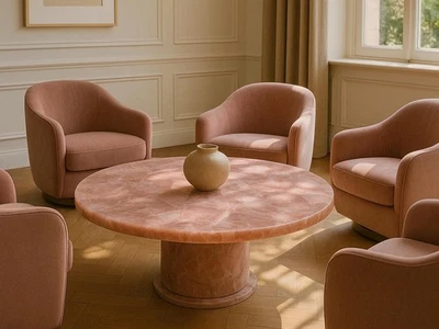 Rose Quartz Coffee Table – Handmade Gemstone Center Table – Luxury Hallway Decor - Image 1 of 4