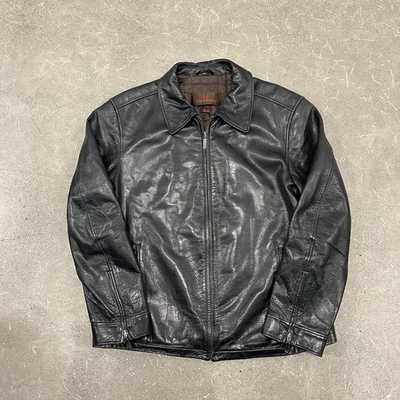 Jaqueta de couro Danier vintage década de 1990 GG preta com zíper completo - Imagem 1 de 4