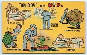 POSTCARD Military Humor My Day on K. P. Bubbe Dance, Chauffering, Shampoo - Bild 1 von 2