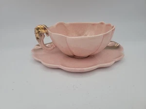 Vintage Keramik Deko TEETASSE & UNTERTASSE rosa Muschel Muschel Muschel Seepferdchen Henkel - Bild 1 von 9