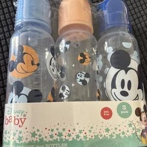 NEW DISNEY BABY MICKEY MOUSE Boy NEWBORN 3 PACK SILICONE TIP BOTTLES 9 OZ. NIB - Picture 1 of 1