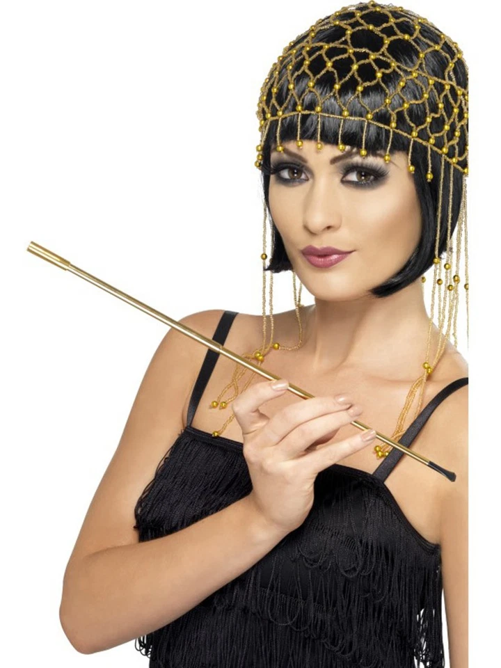 Roaring 20s Flapper Girl Gold Plated Extendable Cigarette Holder Accessory - Image 1 of 1