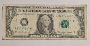 Billete de 1 dólar Trianary 2009 número de serie elegante (F21777117H) - Imagen 1 de 2