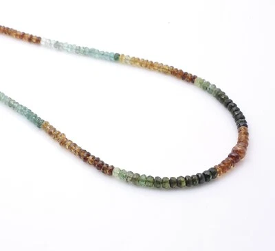Natural Multi Tourmaline Gemstone Beaded Yellow Necklace 925 Sterling Silver - Image 1 of 4