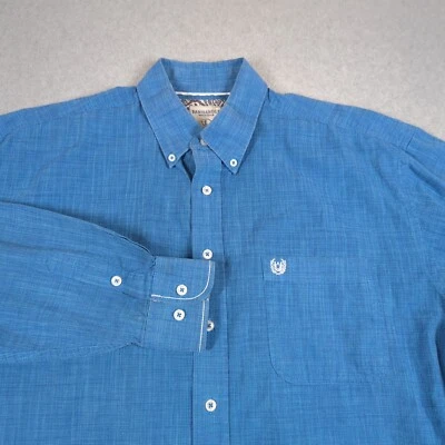Camisa masculina Panhandle Rough Stock grande azul manga longa faroeste cowboy rodeio - Imagem 1 de 4