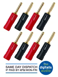 8 QED Screwloc Forte Gold Plated 4mm Banana Plugs for Speakers and Amplifiers - Picture 1 of 2