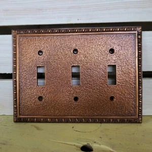 (1) Antique Copper Tone Finish 3 Gang Light Toggle Switch Wall Plate NOS - Picture 1 of 3