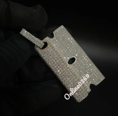 Real Lab Grown Diamond Men's "Razor Blade" Charm Pendant Two Tone Plated Silver Foto 1 de 4