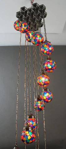 Retro Multicolor Persian Isfahan Tiffany Style 16 Globes Chandelier Pendant 1.9m Cover
