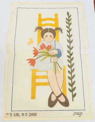 MAYO Designs Girl in A Chair Handpainted Needlepoint Canvas 12ct Vintage - Image 1 of 4