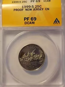 1999 S 25C PROOF STATE QUARTER NEW JERSEY ANACS PF 69 DCAM #K214 - Picture 1 of 4