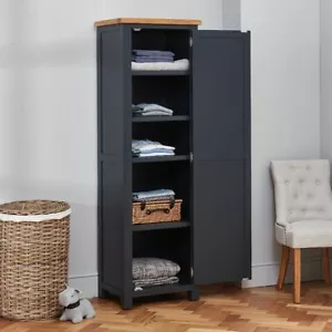 Cotswold Charcoal Grey Painted Single Linen Storage Cupboard - FC54-LIN - Picture 1 of 6