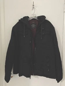 Mens Buffalo David Bitton Black Zip Faux Hoodie Puffy Jacket - L Large - Picture 1 of 3