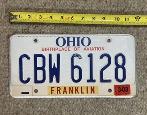 1990s Ohio License Plate CBW 6128 Blue/White Birthplace of Aviation Franklin Co - Imagen 1 de 1