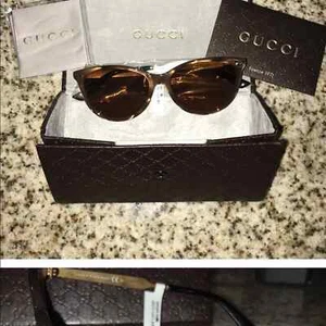 Gucci brown gold sunglasses NEW with Case - Picture 1 of 4
