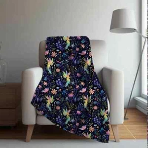 Glow Garden Fairies Dark Floral Pattern Blanket: Velveteen or Sherpa by Durazza - Picture 1 of 12