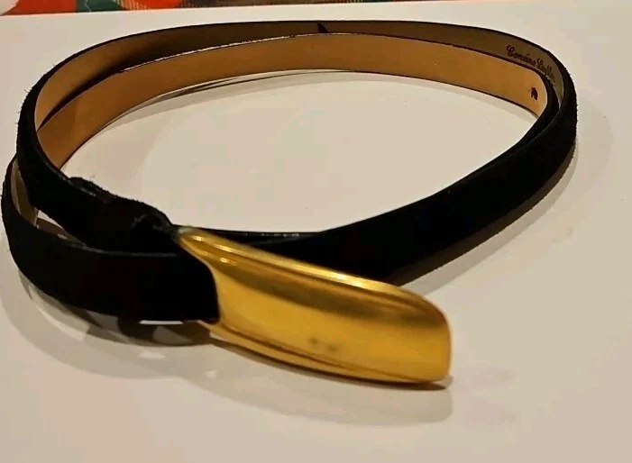 Vtg De Vecchi Black Suede Leather Belt Large w/gold buckle Italy - Image 1 of 4