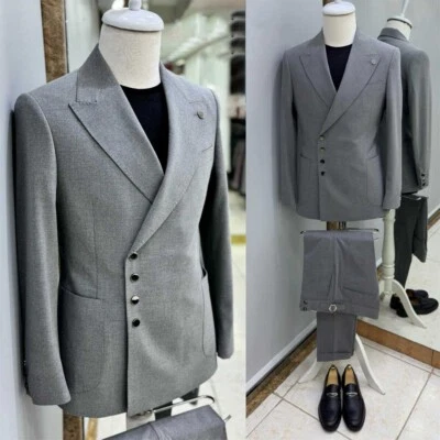 Hombres Trajes Calce Ajustado Formal Baile de graduación Pico Solapa Esmoquin Baile de graduación Chaqueta Pantalones Negocios Foto 1 de 4