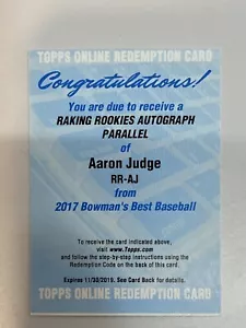 2017 Bowman’s Best AARON JUDGE Raking Rookies AUTO Redemption RR-AJ *REDEEMED* - Picture 1 of 2
