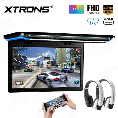 2xIR Kopfhörer+15.6" Full HD Deckenmonitor HDMI USB Auto LCD Monitor Flipdown - Bild 1 von 4