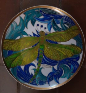 Pottery Barn Blue Green Gold Dragonfly  Plate Art Nouveau 8.25" Diameter - Picture 1 of 2