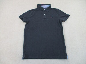 Tommy Hilfiger Polo Shirt Adult Extra Small Gray Red Flag Logo Rugby Mens A11