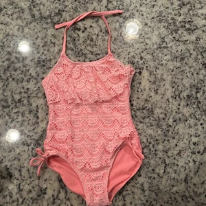 Cat & Jack Girls Size S 6-6X Swimsuit Pink Ruffle Lace One Piece Ruffle - Picture 1 of 4