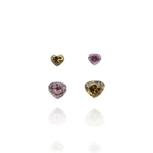 4 Natural Loose Diamond Set - 0.48 Carat Pink Green Heart, VS2-I1 Rare Gift - Picture 1 of 5