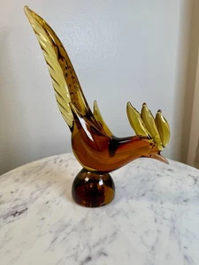 1950s Seguso Murano Sommerso Amber & Gold Art Glass Pheasant - Picture 1 of 8