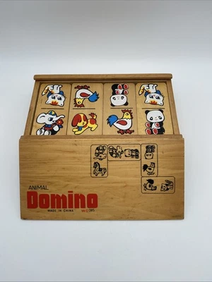 Vintage Wooden Animal Domino 28 Piece Children's Set in a Wooden Box - image 1 of 4