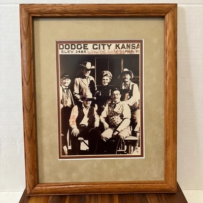 Framed Gunsmoke Cast Photo with Signatures Dodge City Kansas Vintage - Image 1 of 4