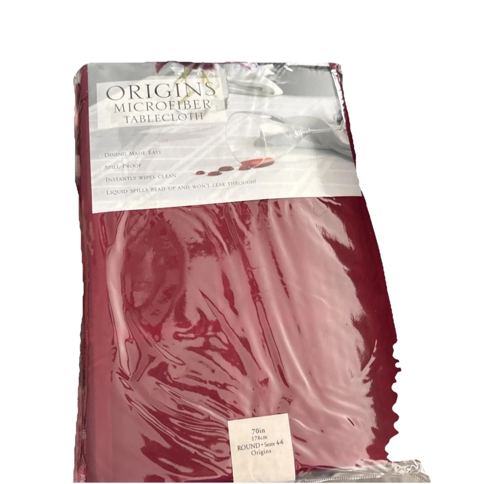 Origins Microfiber Tablecloth Red Stainproof Wipe Clean Soft Dining 70" Round - Image 1 of 1